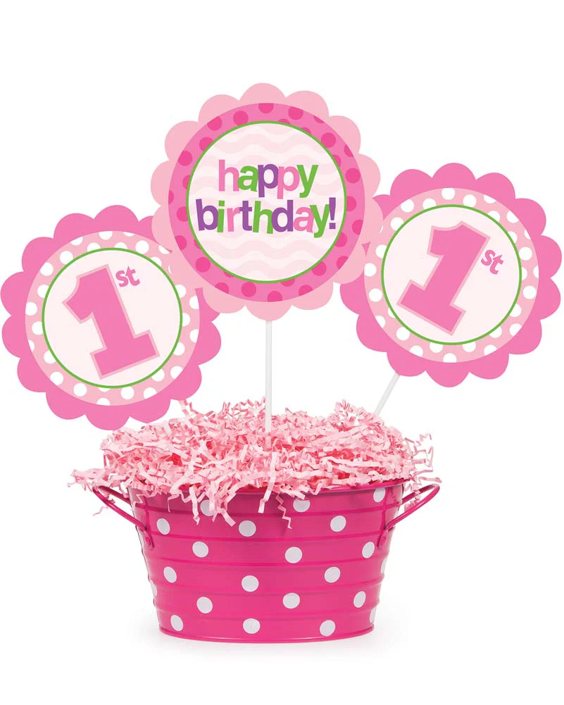 1st Birthday Pink Assorted Centrepiece Sticks Pack of 3 - Image 2
