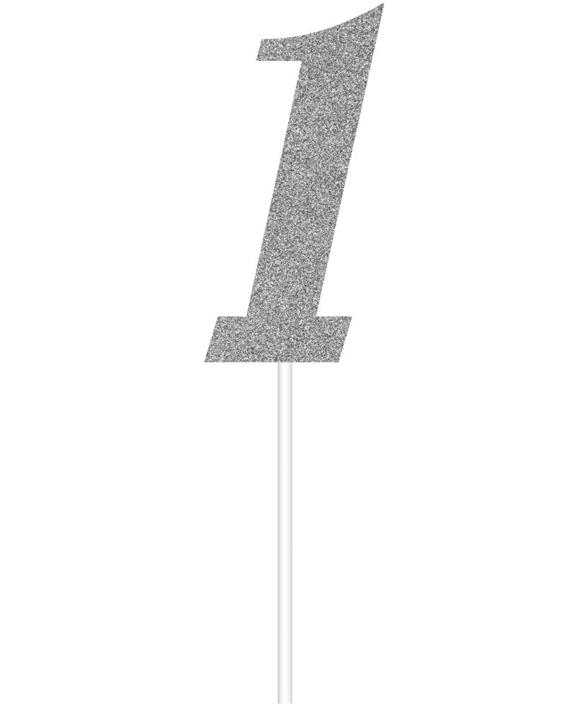 1st Birthday Silver Glitter Cake Topper 15cm