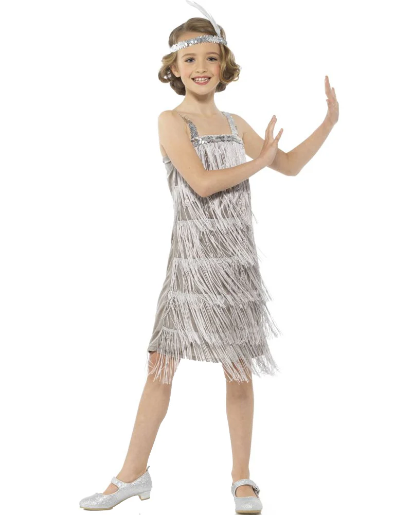 20s Silver Flapper Girls Costume - Image 2