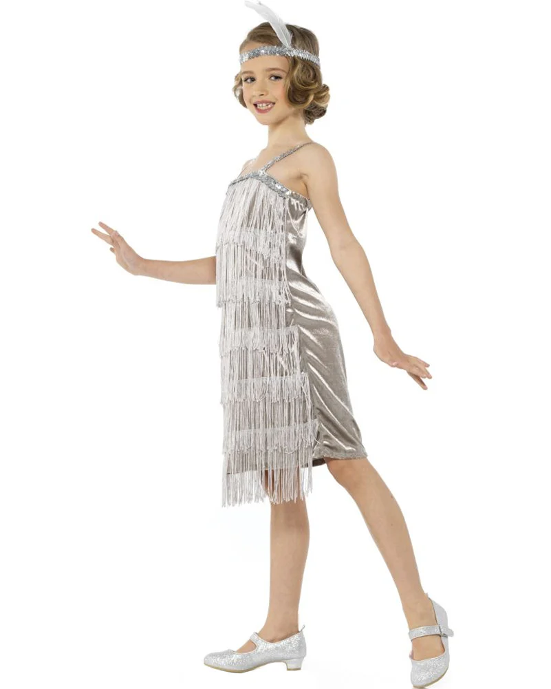 20s Silver Flapper Girls Costume - Image 3