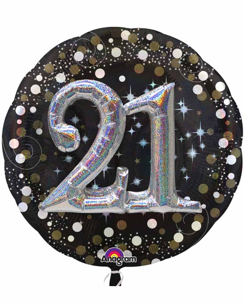21st Sparkling Holographic Multi Foil Balloon 91.5cm