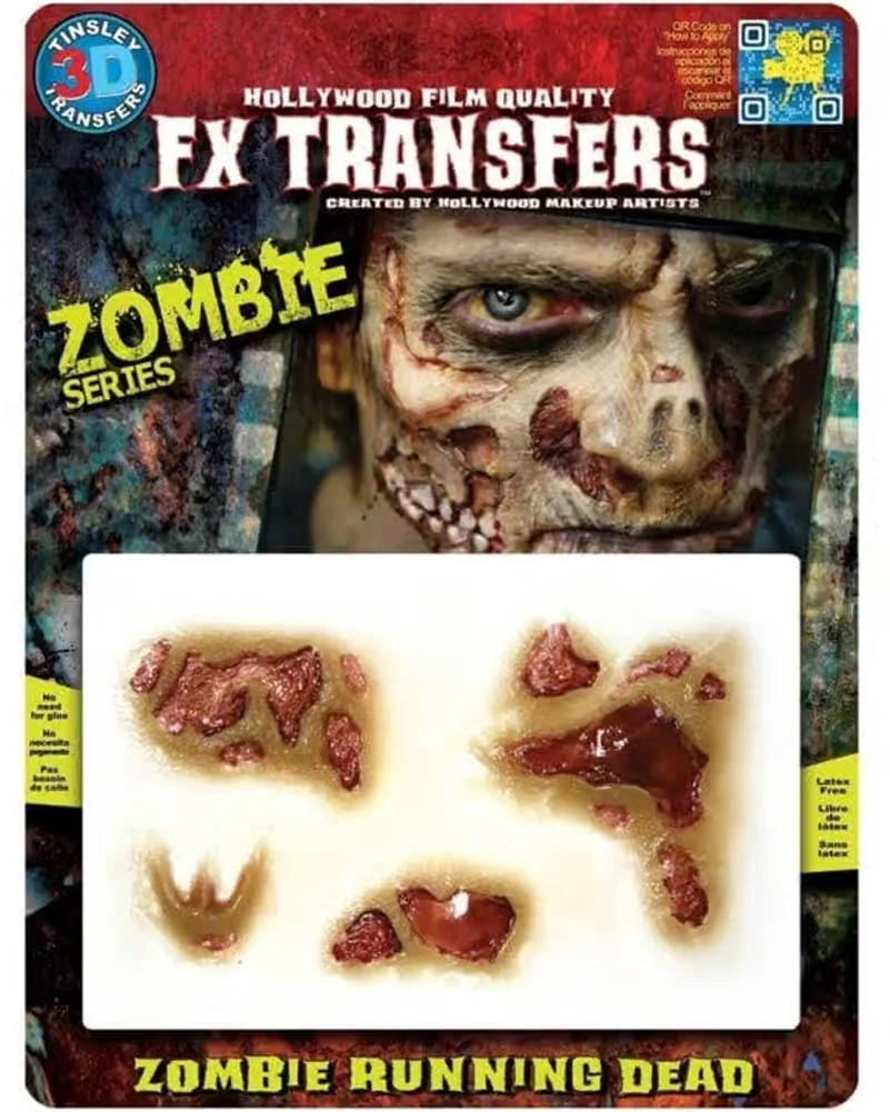 3D The Running Dead Zombie FX Appliance Transfer Prosthetic Wound