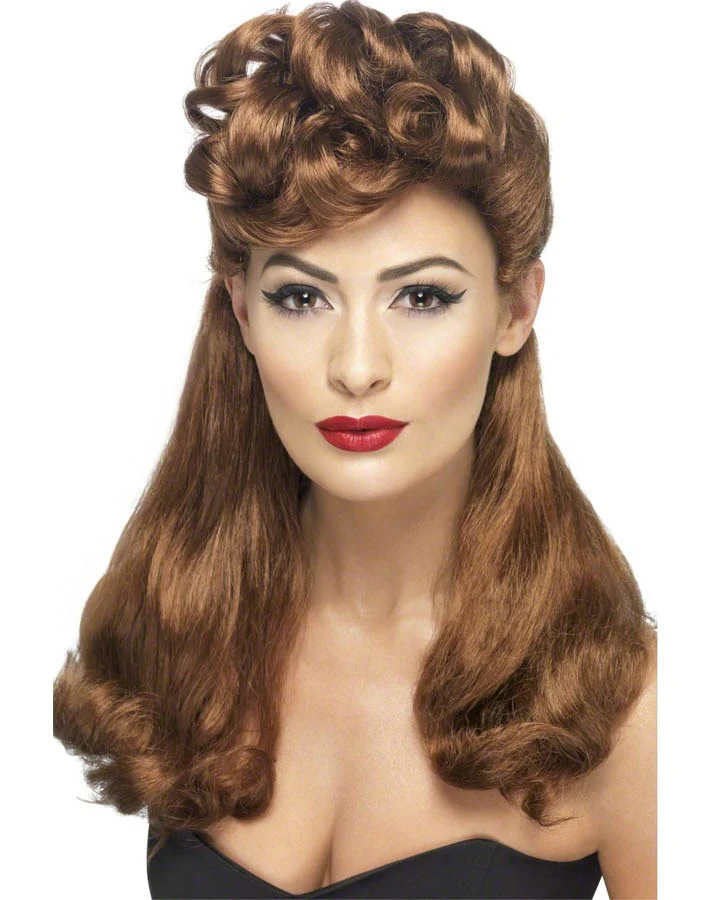 40s Vintage Long Auburn Wig