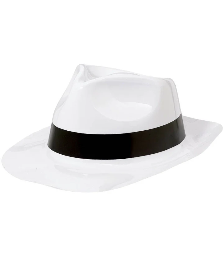 50s Plastic White Fedora with Black Band