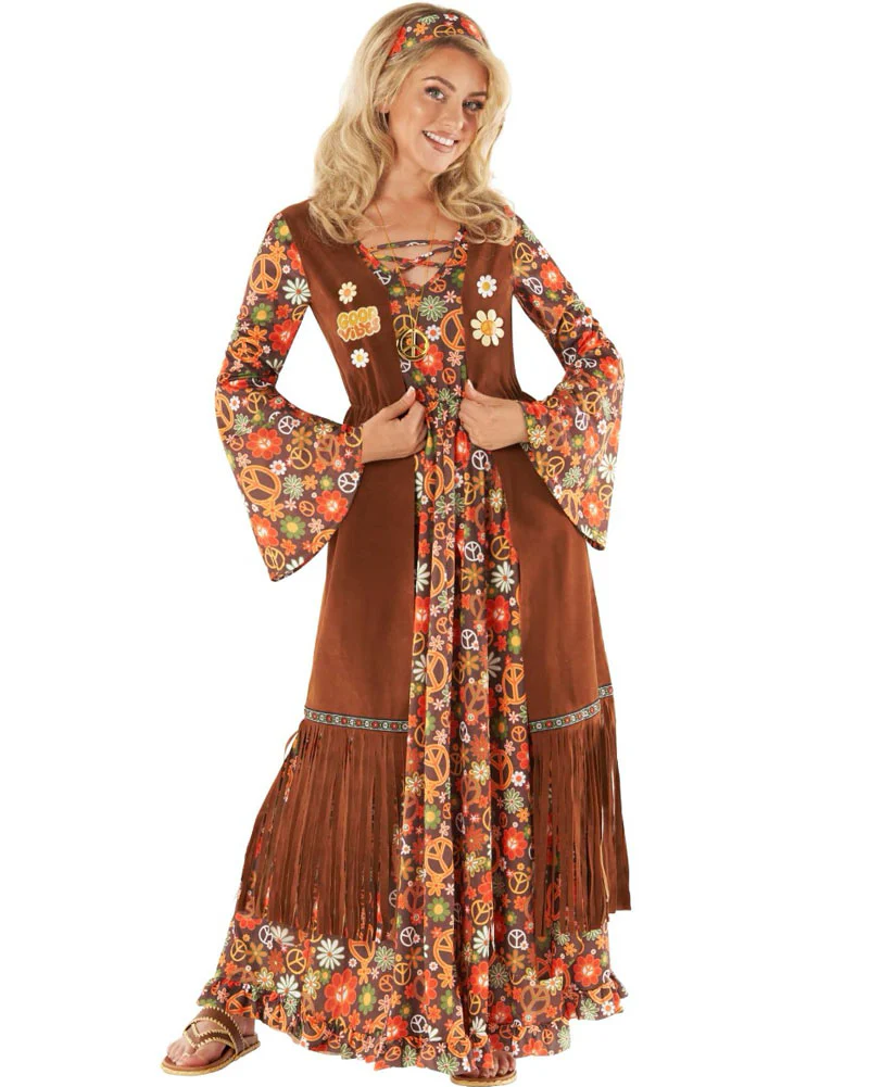 60s Long Hippie Dress Womens Costume - Image 2