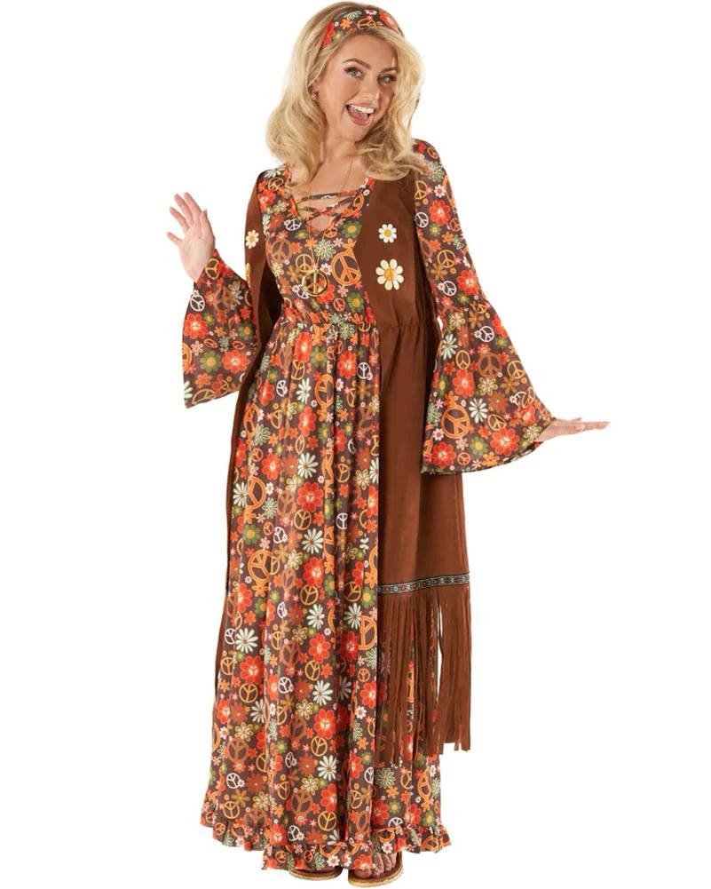 60s Long Hippie Dress Womens Costume - Image 3