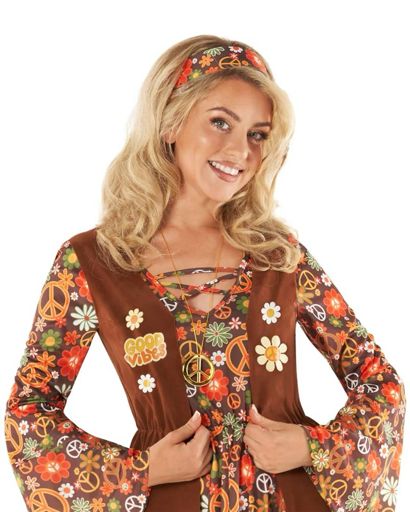 60s Long Hippie Dress Womens Costume - Image 4