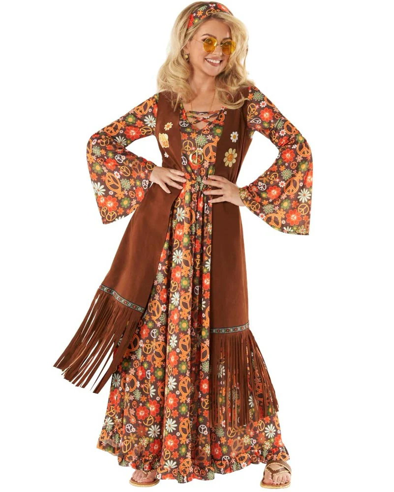 60s Long Hippie Dress Womens Costume - Image 5