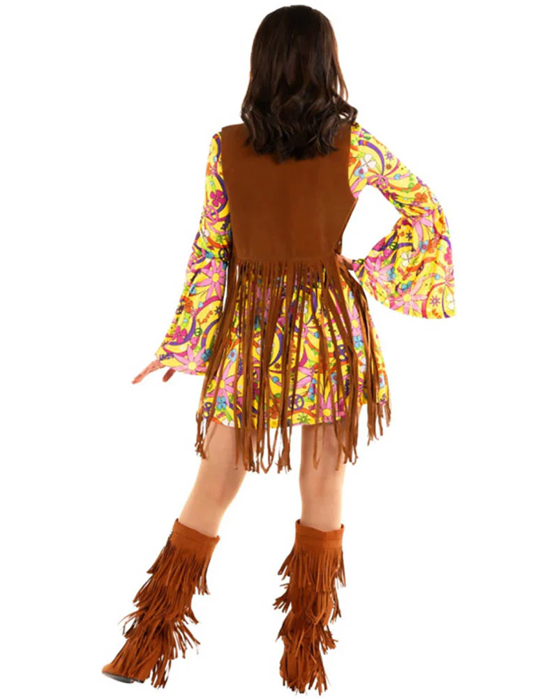 60s Yellow Hippie Dress Womens Costume - Image 2