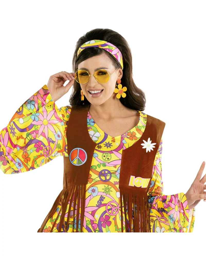 60s Yellow Hippie Dress Womens Costume - Image 3