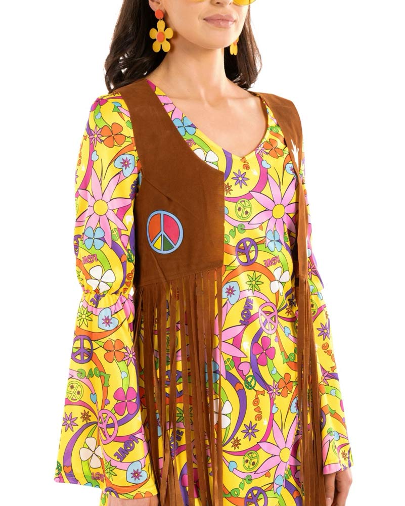 60s Yellow Hippie Dress Womens Costume - Image 4