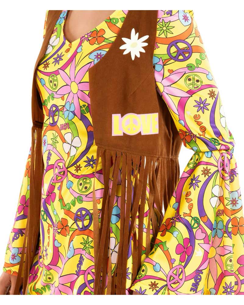 60s Yellow Hippie Dress Womens Costume - Image 5