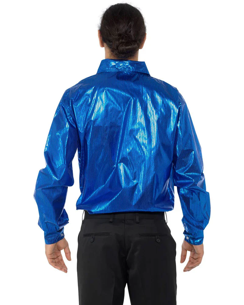 70s Disco Blue Mens Shirt - Image 3