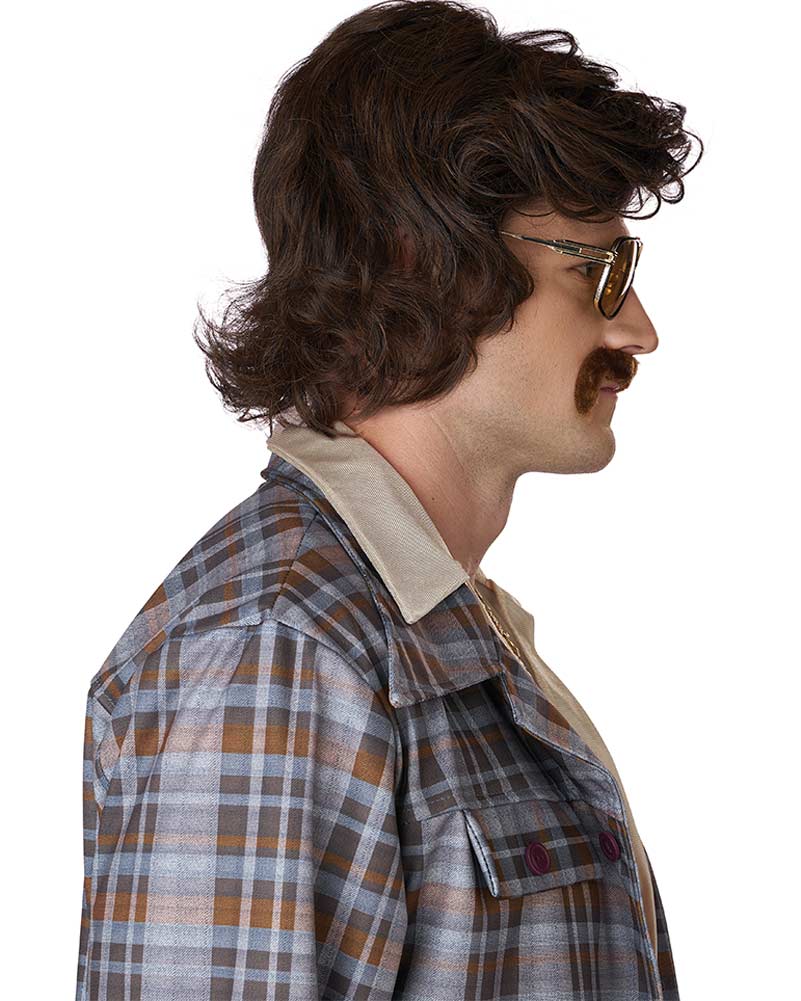 70s Disco Daddy Short Brown Wig and Moustache - Image 2