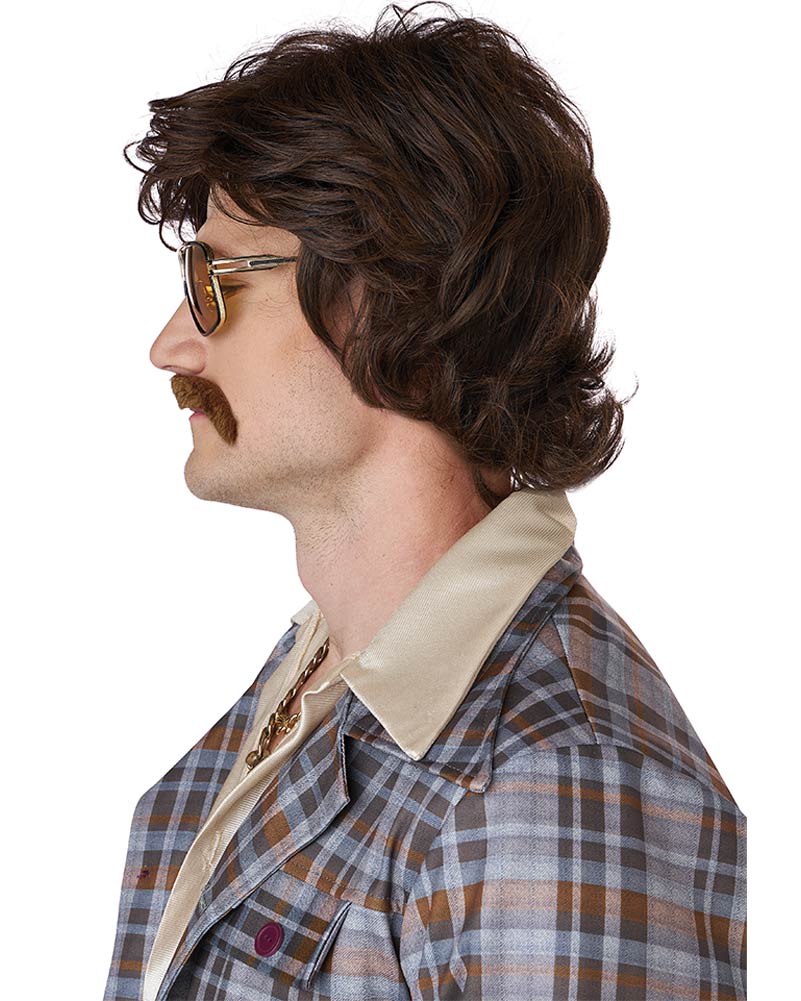 70s Disco Daddy Short Brown Wig and Moustache - Image 4