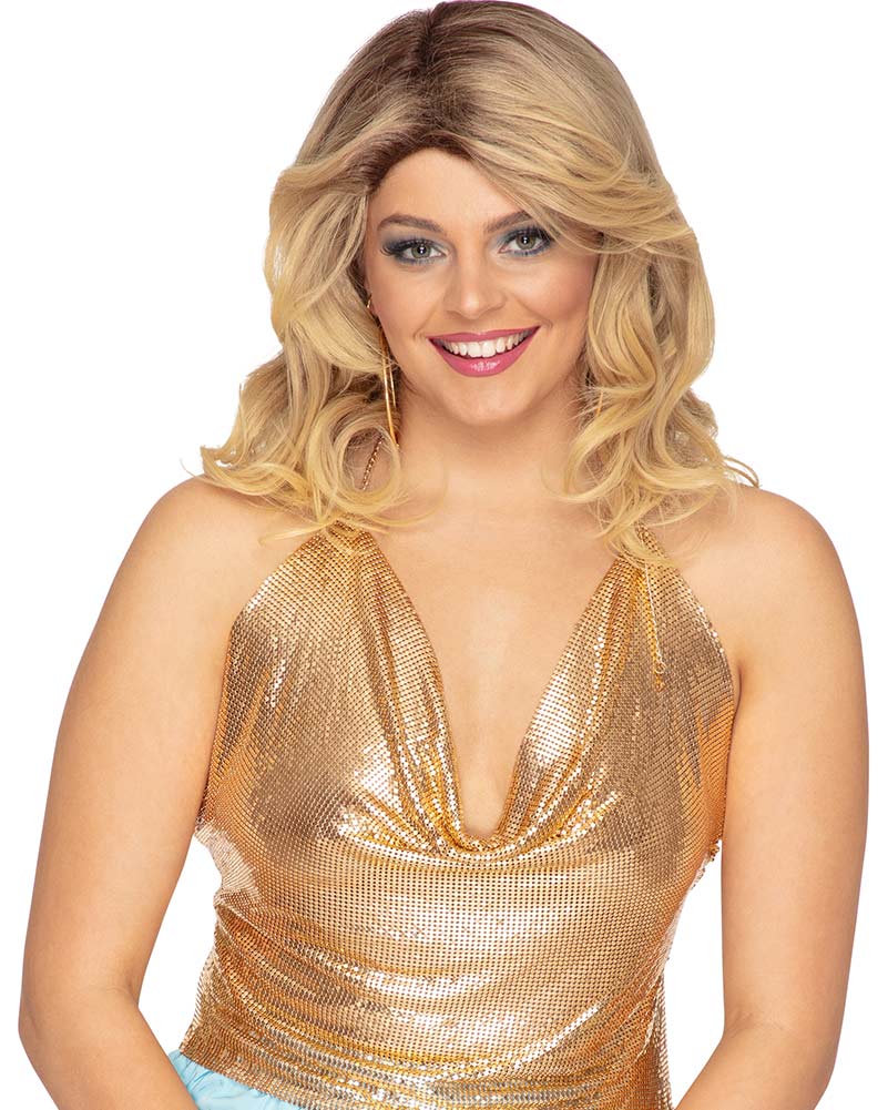 70s Disco Flick Deluxe Dirty Blonde Feathered Long Wig - Image 2