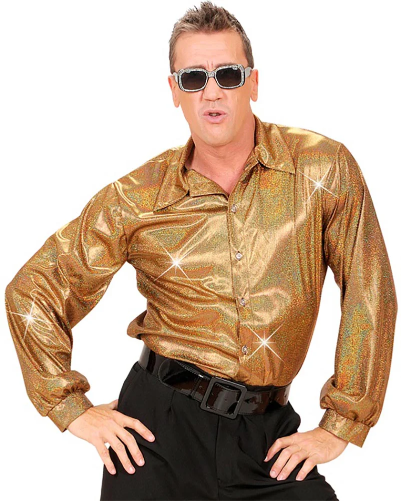 70s Disco Gold Mens Shirt - Image 2