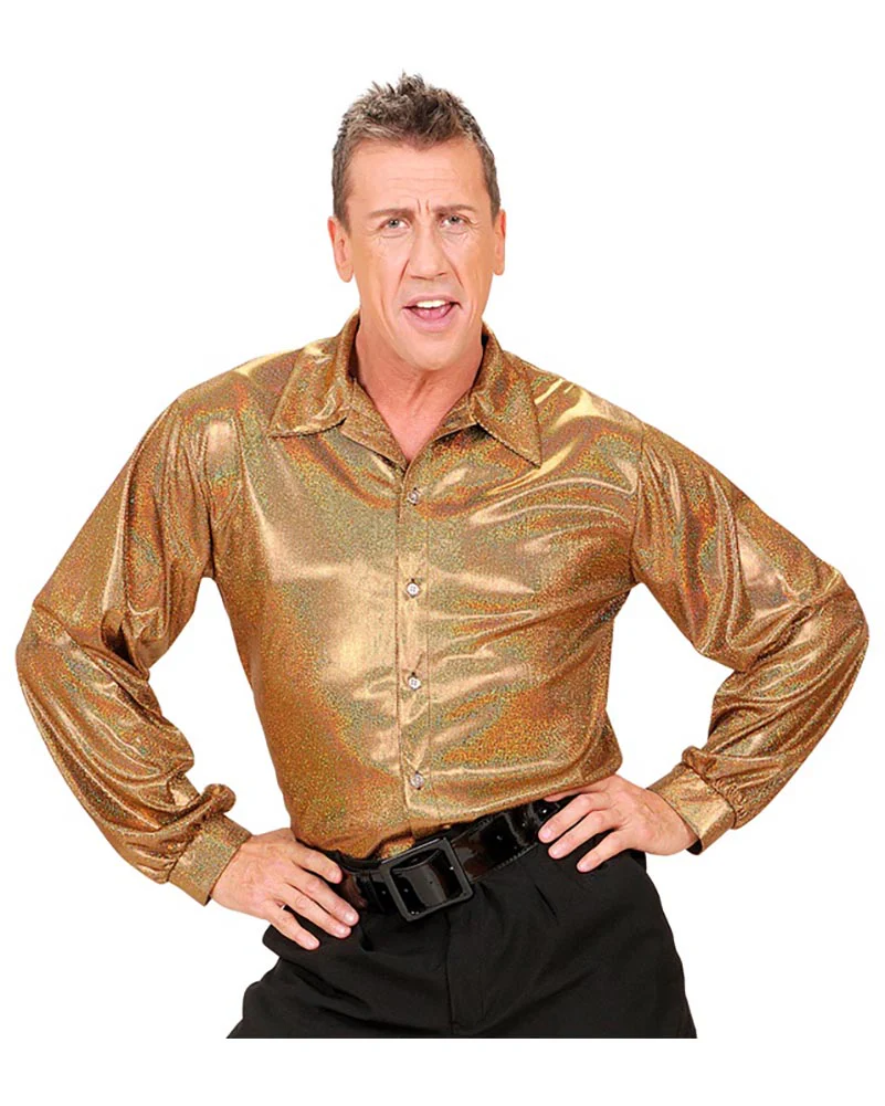 70s Disco Gold Mens Shirt - Image 4