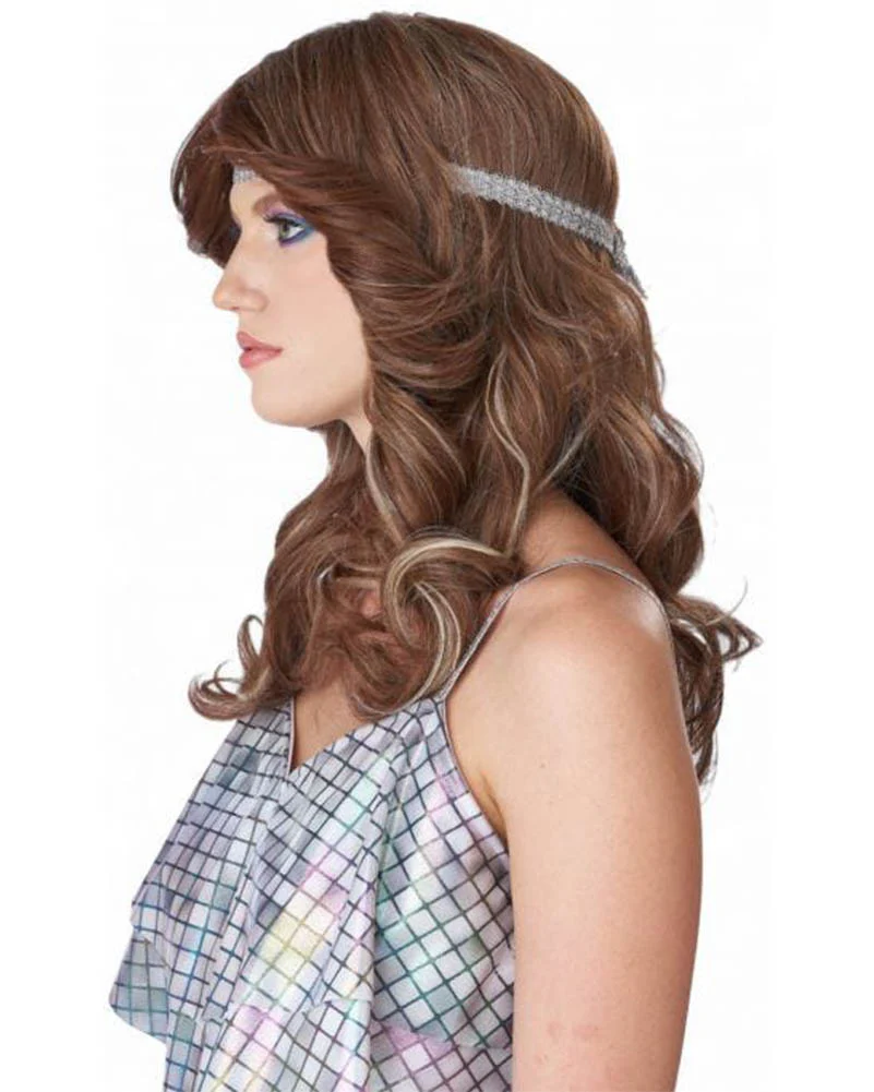 70s Feathered and Fun Wavy Brown and Blonde Wig - Image 3