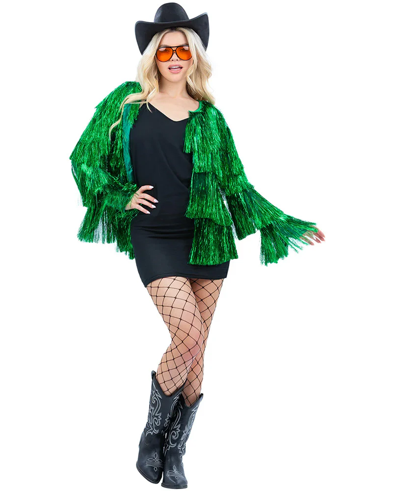 70s Green Tinsel Festival Womens Jacket - Image 2