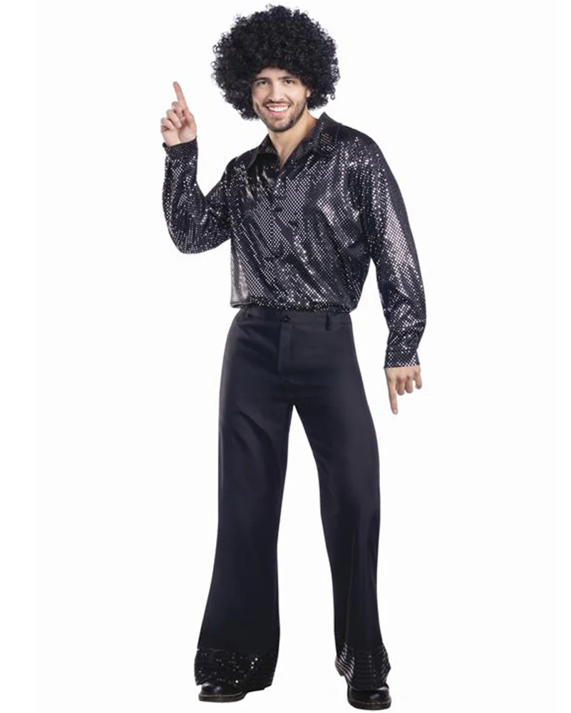 70s Mens Black Disco Shirt - Image 2