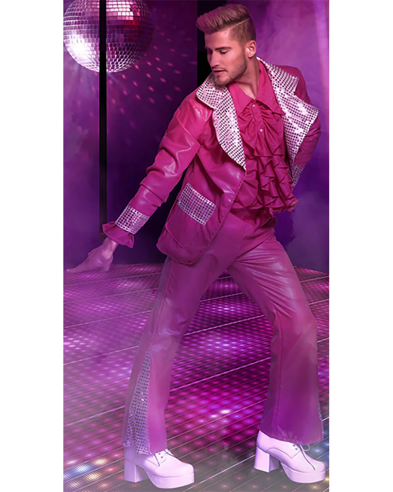70s Pink Disco King Mens Costume - Image 3