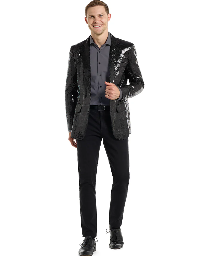 70s Sequins Black Mens Suitmeister Jacket - Image 2