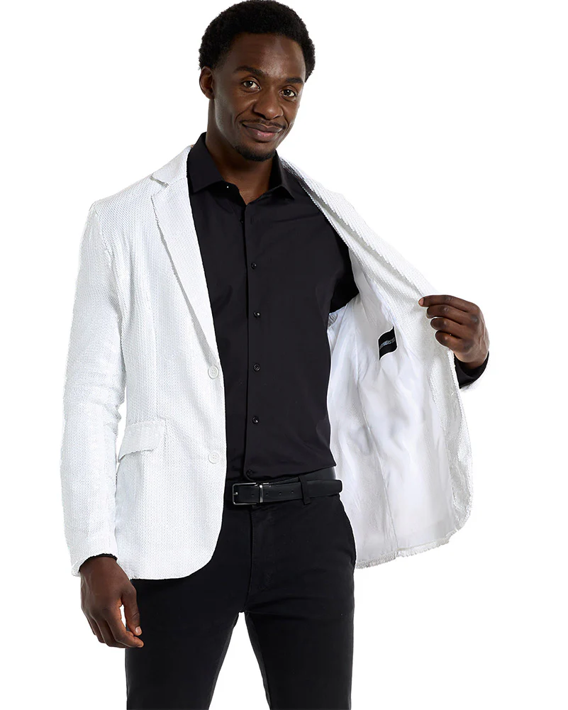 70s Sequins White Mens Suitmeister Jacket - Image 4