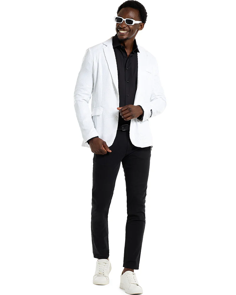 70s Sequins White Mens Suitmeister Jacket - Image 7