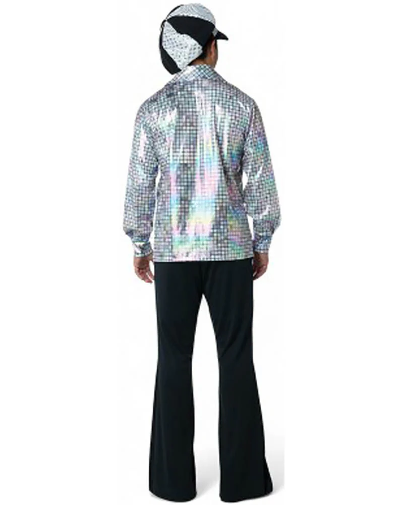 70s Silver Disco Shirt and Hat Mens Costume Kit - Image 2