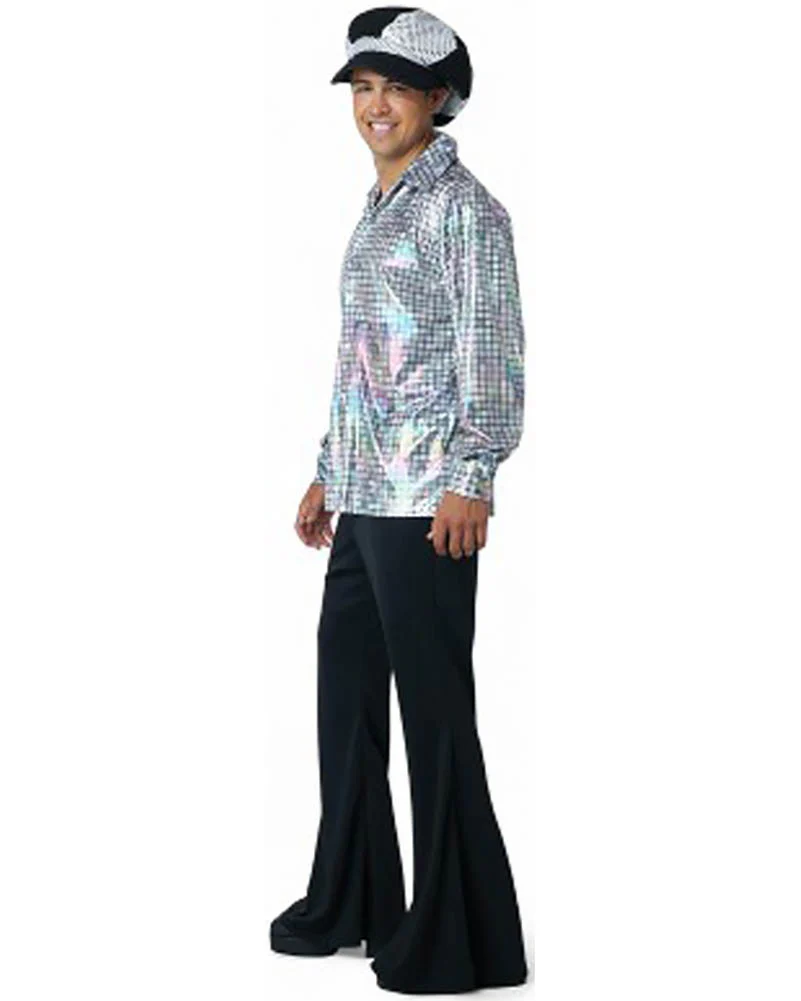 70s Silver Disco Shirt and Hat Mens Costume Kit - Image 3