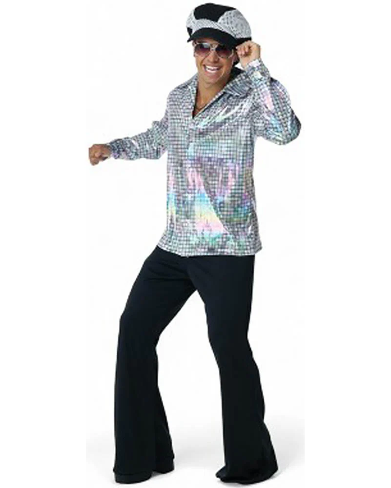 70s Silver Disco Shirt and Hat Mens Costume Kit - Image 4