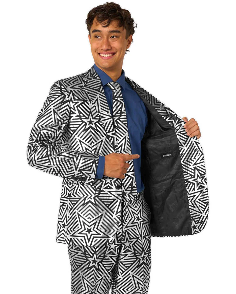 70s Silver Geo Star Opposuit Premium Mens Suit - Image 3