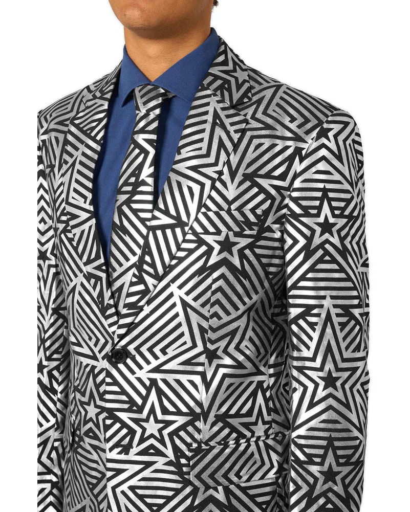 70s Silver Geo Star Opposuit Premium Mens Suit - Image 5
