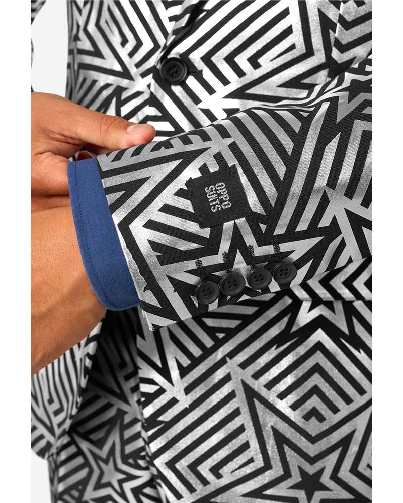 70s Silver Geo Star Opposuit Premium Mens Suit - Image 6