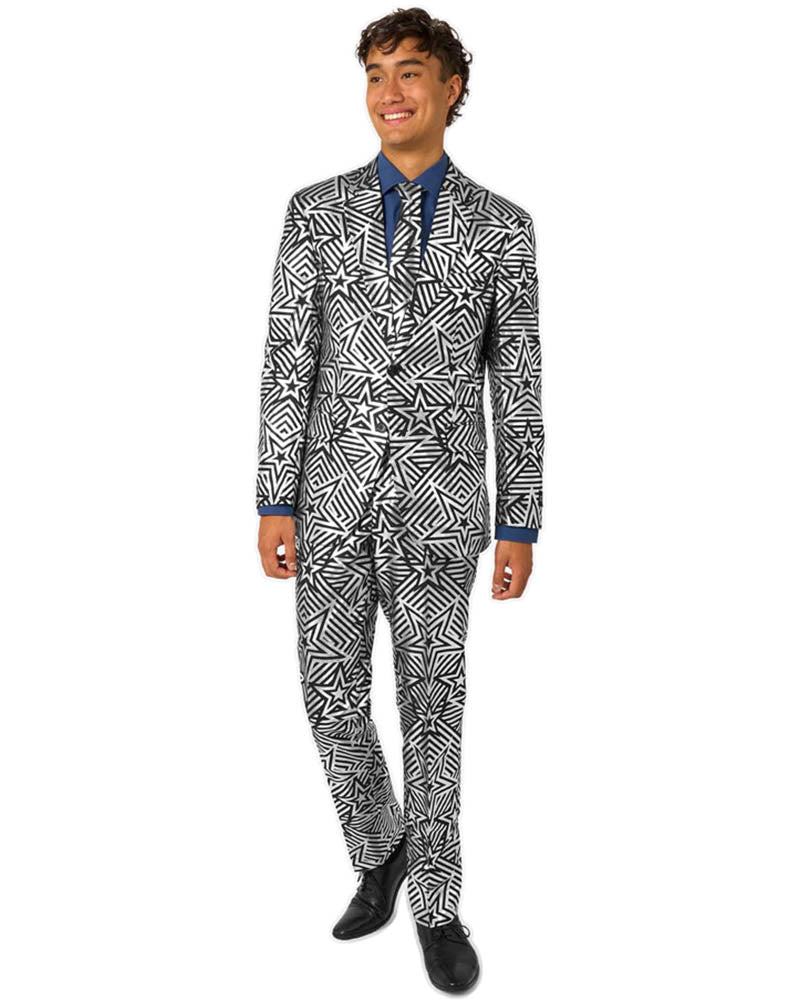 70s Silver Geo Star Opposuit Premium Mens Suit - Image 7