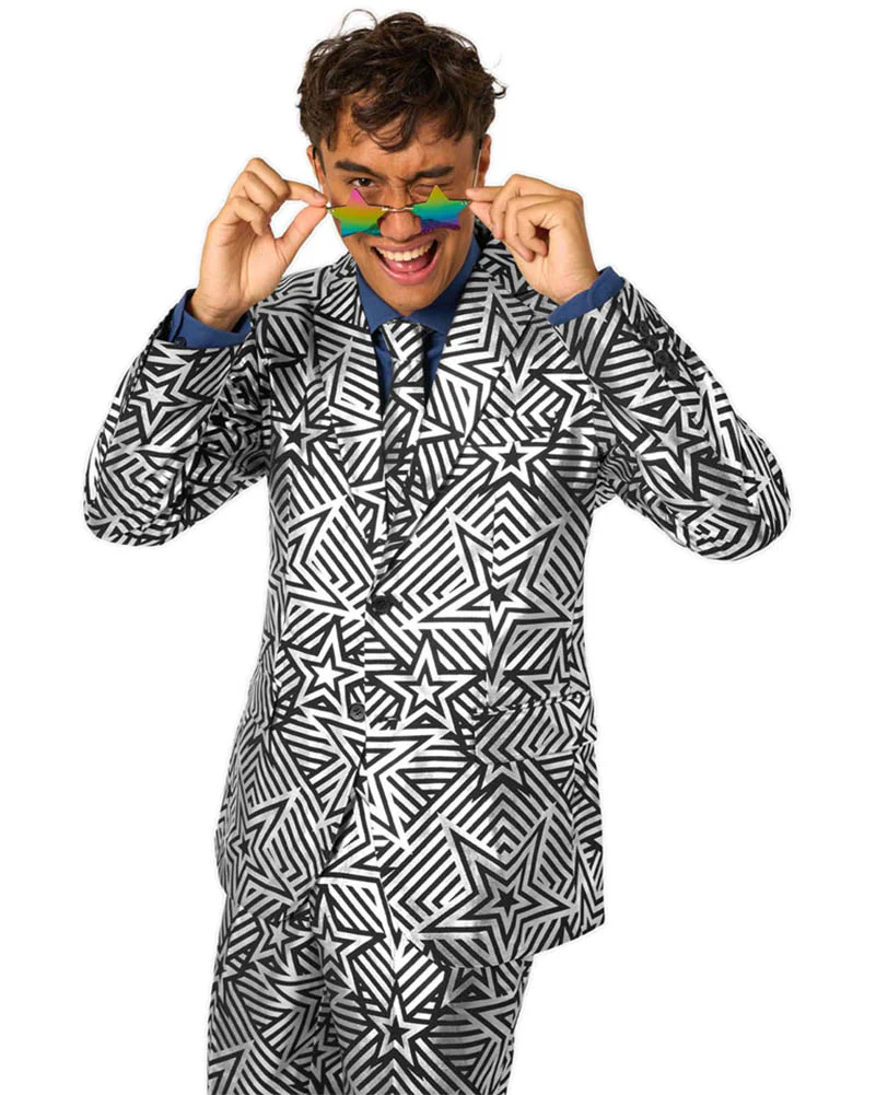 70s Silver Geo Star Opposuit Premium Mens Suit - Image 8