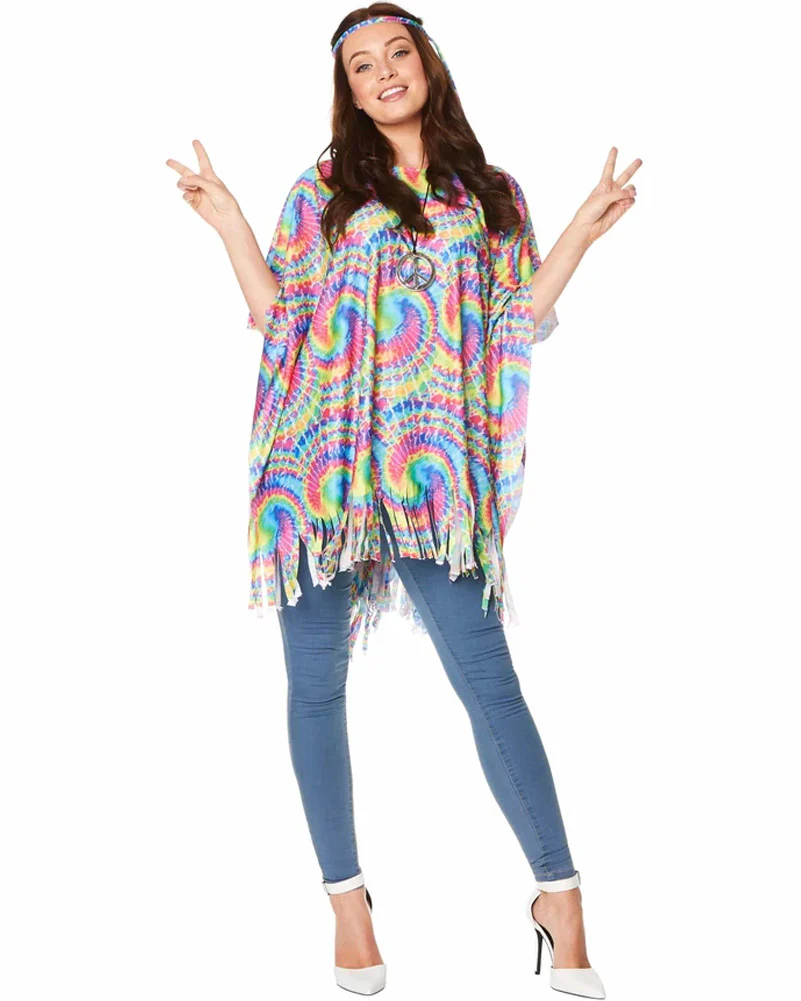 70s Tie Dye Womens Poncho - Image 2