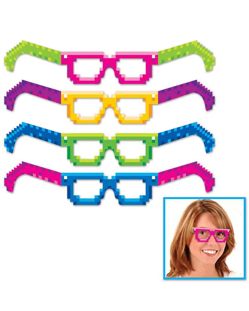 80s 8 Bit Eye Glasses Pack of 4
