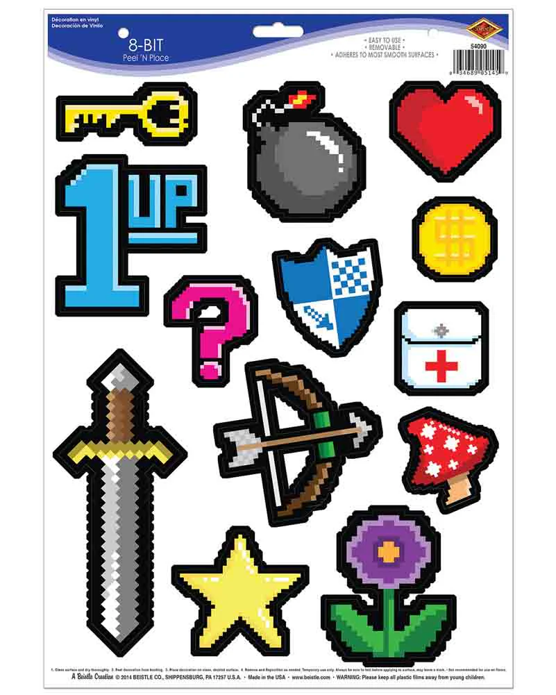 8 Bit Peel N Place Window Clings 13 Pack