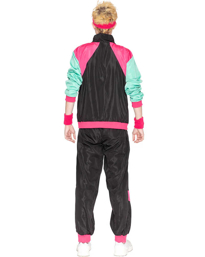 80s Black and Pink Deluxe Tracksuit Adult Costume - Image 3