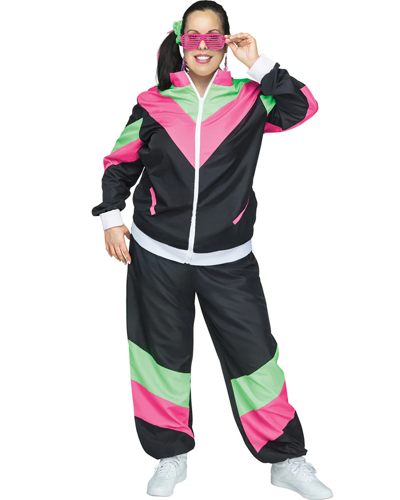 80s Black Tracksuit Plus Size Womens Costume