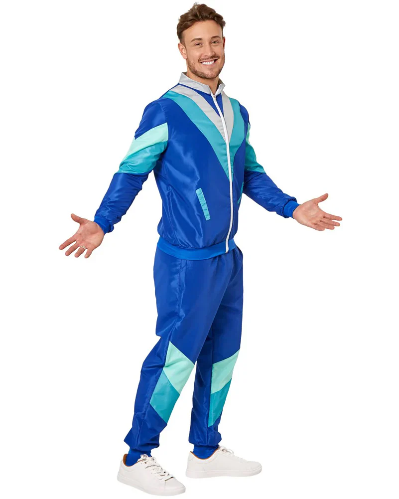 80s Dark Blue Shell Suit Mens Costume - Image 2