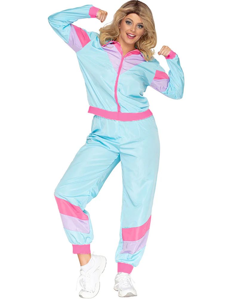 80s Pastel Blue Tracksuit Adult Plus Size Costume - Image 5