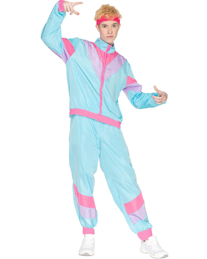 80s Pastel Blue Tracksuit Adult Plus Size Costume - Image 6