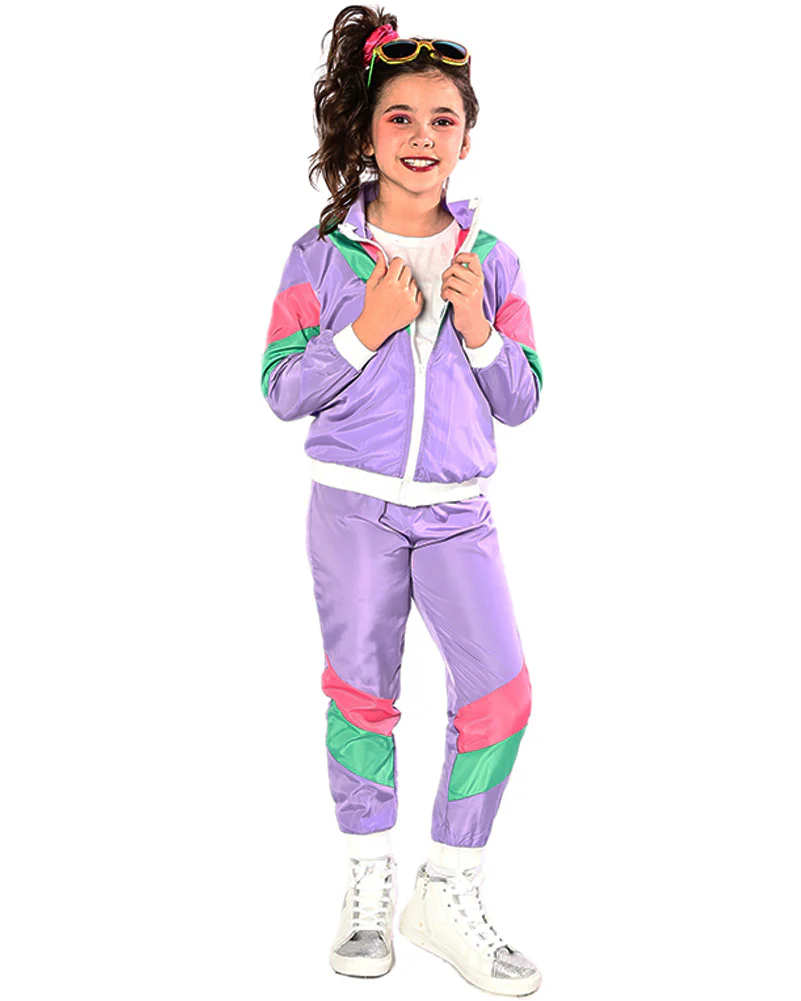80s Purple Tracksuit Kids Costume - Image 3