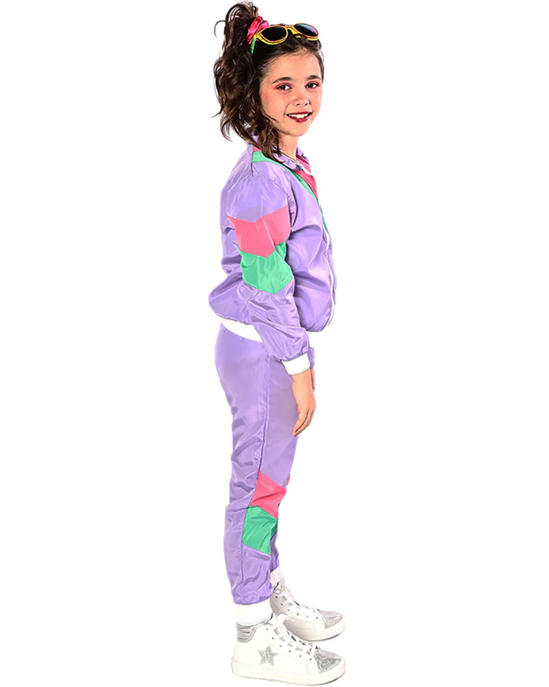 80s Purple Tracksuit Kids Costume - Image 4
