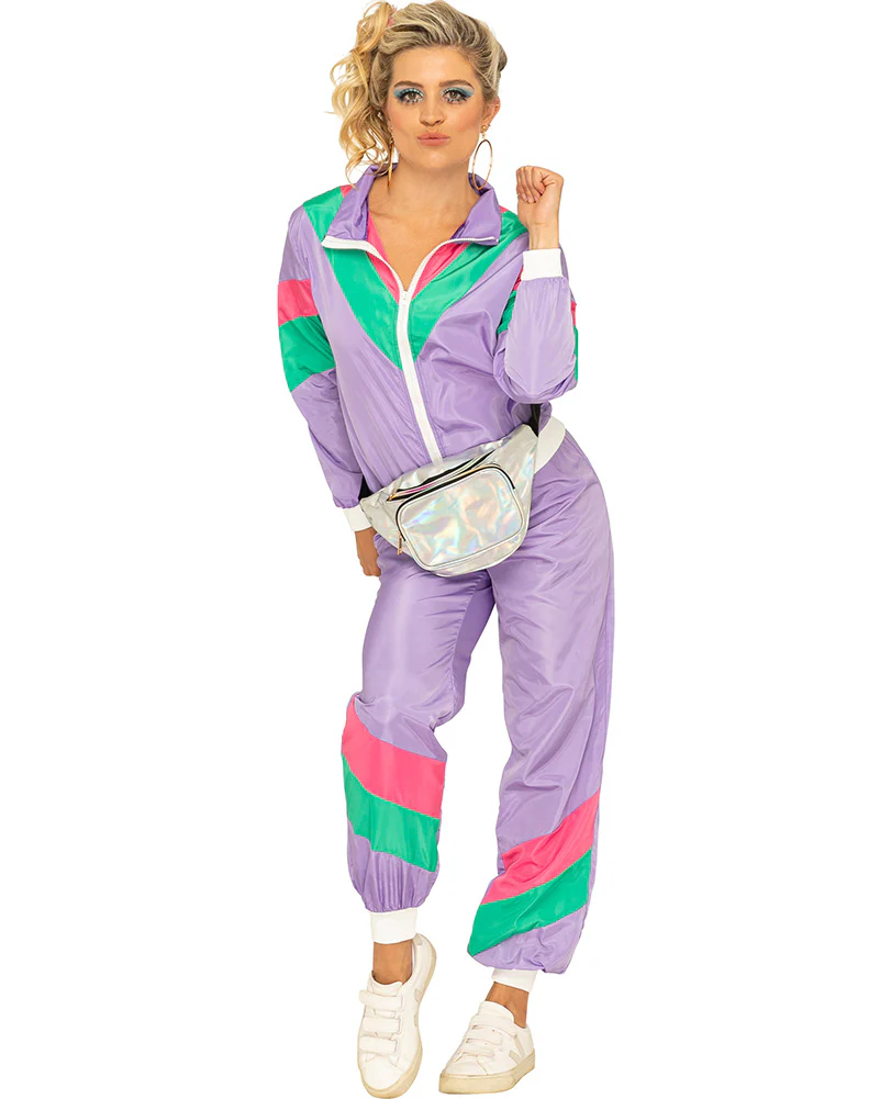 80s Purple Tracksuit Womens Plus Size Costume - Image 2