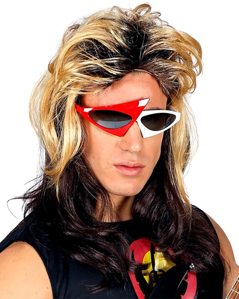 80s Rocker Blonde and Brown Mullet Wig - Image 2