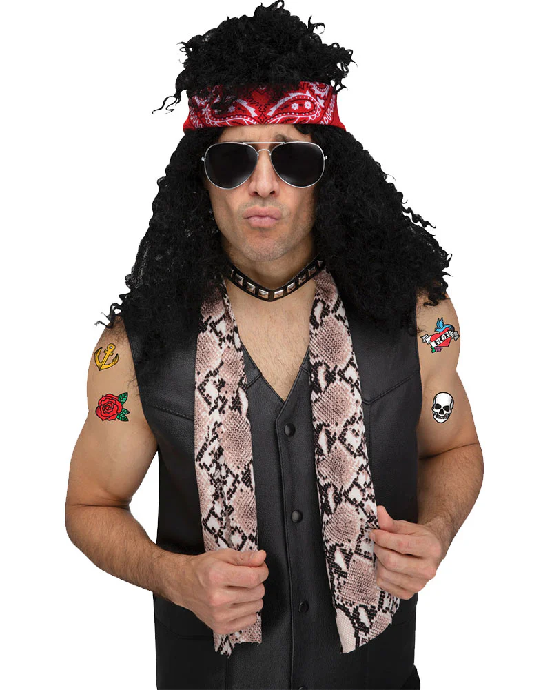 80s Rocker Decades Headband Sunglasses Scarf and Tattoos Instant Accessory Set - Image 2